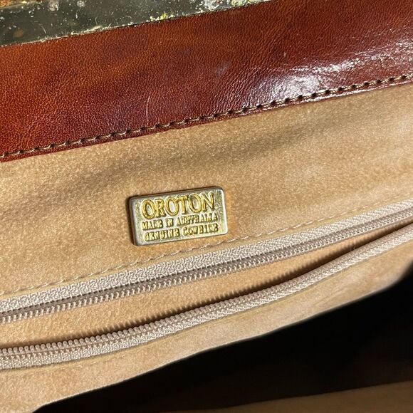 Oroton Australia Leather Vintage Handle Bag in Black/Brown - Picture 7 of 11